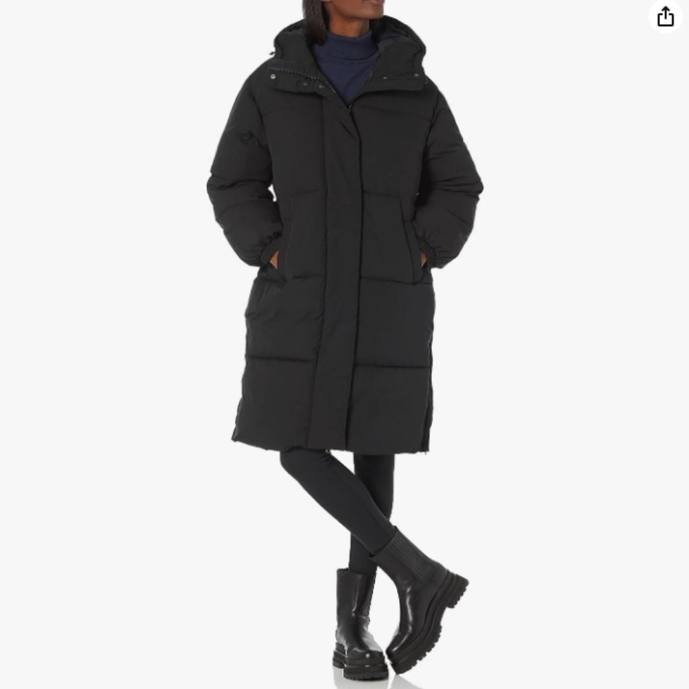 Amazon Essentials Women's Long Puffer Jacket, Large, Black